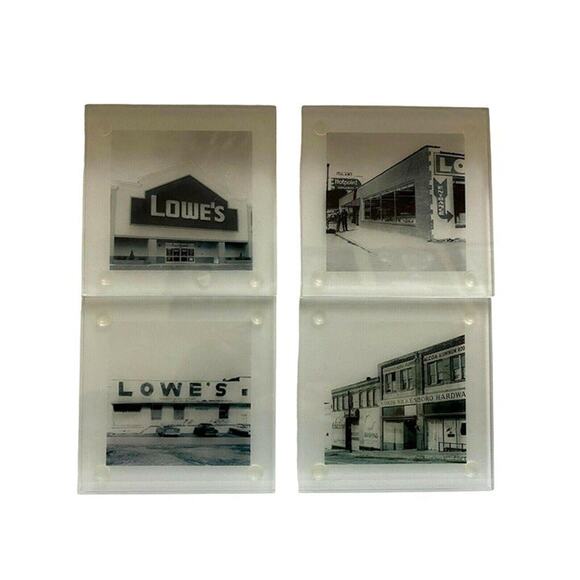 Lowes Historical Limited-Edition Clear/Black Glass Coaster Set of 4 - Picture 1 of 5